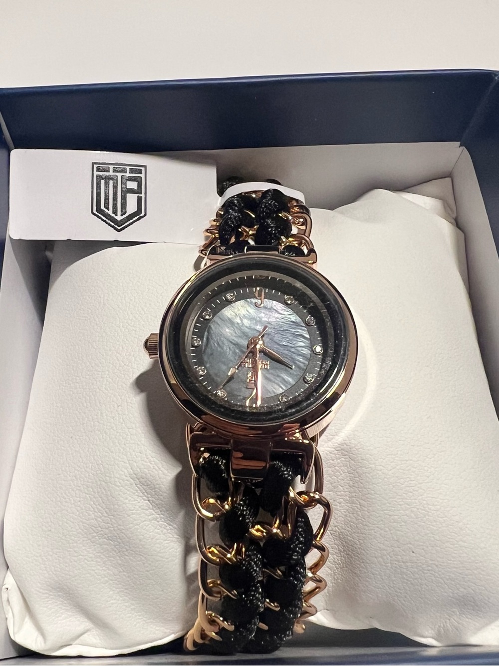 Rose Gold Women’s Watch with Black Braided Chain Strap